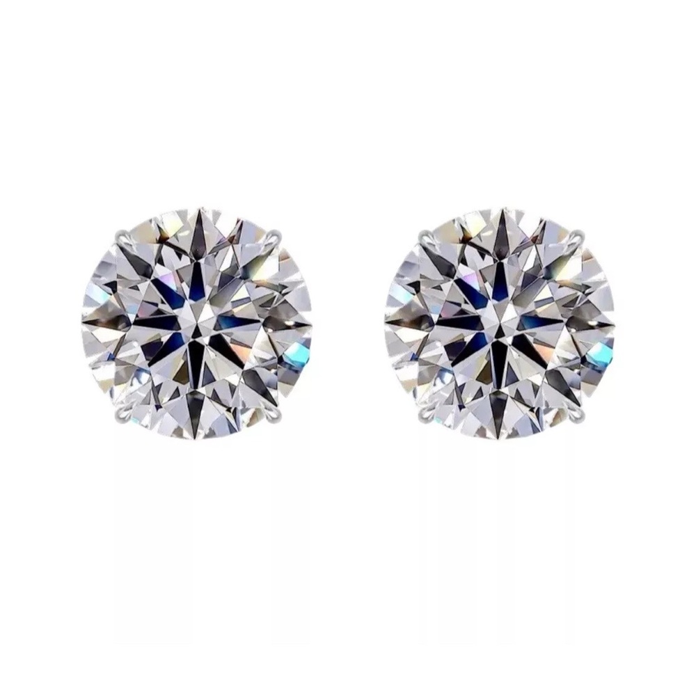 4.00 Ct Round Cut VVS1/D Certified Moissanite Stud Earrings 14k White Gold 8mm - Picture 3 of 12